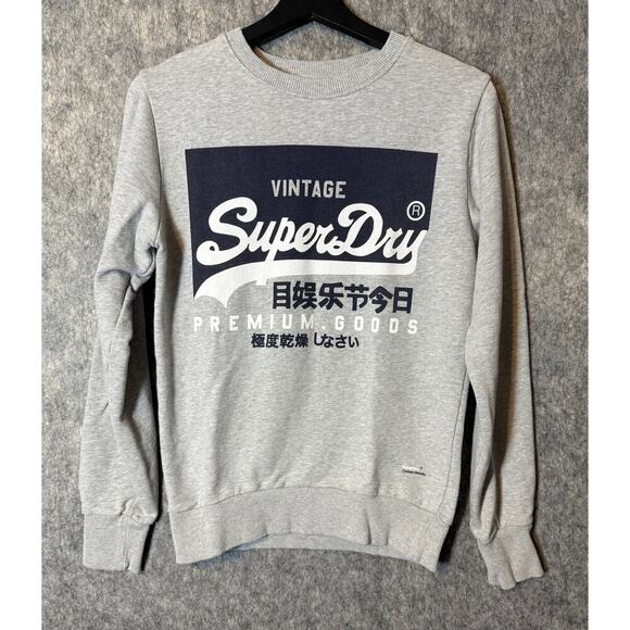 SUPERDRY Organic Cotton Gray Vintage Logo Loopback Sweatshirt - Small - Picture 2 of 9